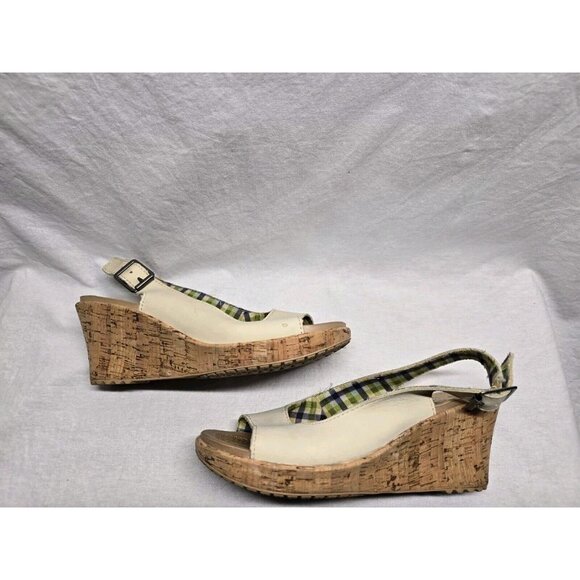 CROCS A-Leigh Beige Cork Wedge Sling Back Sandals Womens Size 7 - Picture 7 of 11